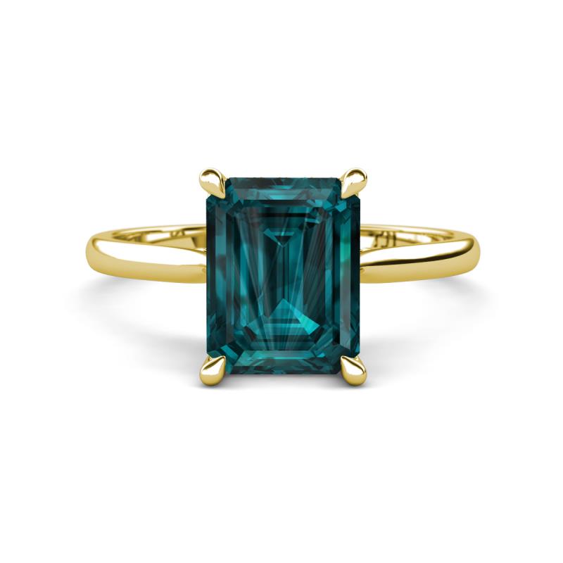 Zaire 3.12 ctw London Blue Topaz Emerald Shape (9x7 mm) Hidden Halo accented Side Natural Diamond Engagement Ring 