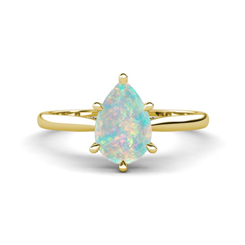 Zaire 0.77 ctw Opal Pear Shape (9x6 mm) Hidden Halo accented Side Natural Diamond Engagement Ring 