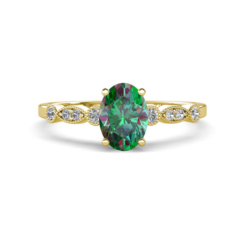Kiara 1.36 ctw Created Alexandrite Oval Shape (7x5 mm) Solitaire Plus accented Natural Diamond Engagement Ring 