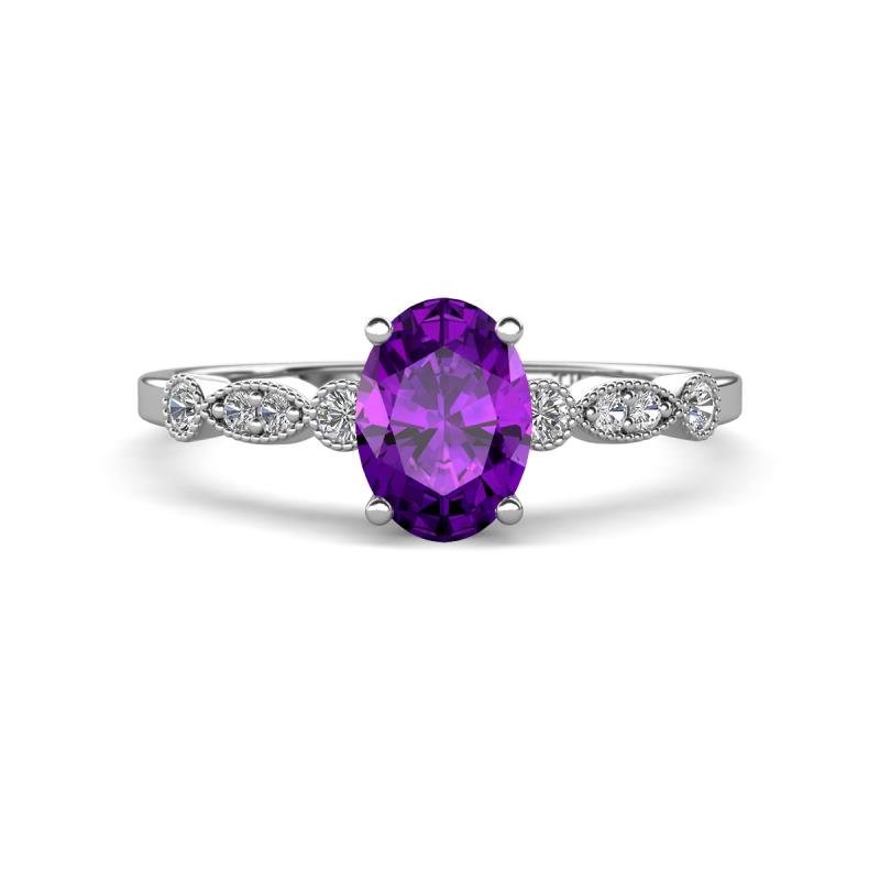 Kiara 0.92 ctw Amethyst Oval Shape (7x5 mm) Solitaire Plus accented Natural Diamond Engagement Ring 