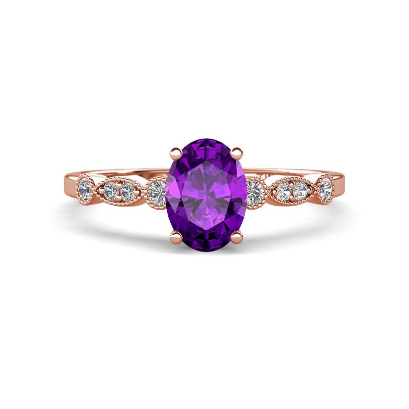 Kiara 0.92 ctw Amethyst Oval Shape (7x5 mm) Solitaire Plus accented Natural Diamond Engagement Ring 