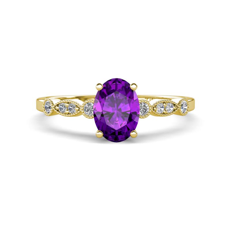 Kiara 0.92 ctw Amethyst Oval Shape (7x5 mm) Solitaire Plus accented Natural Diamond Engagement Ring 