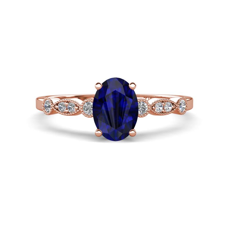 Kiara 1.10 ctw Blue Sapphire Oval Shape (7x5 mm) Solitaire Plus accented Natural Diamond Engagement Ring 