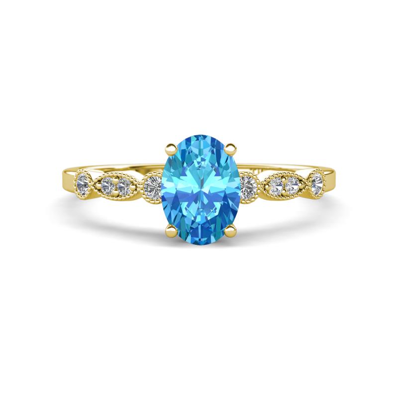 Kiara 1.20 ctw Blue Topaz Oval Shape (7x5 mm) Solitaire Plus accented Natural Diamond Engagement Ring 
