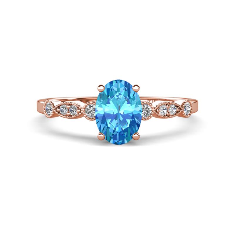 Kiara 1.20 ctw Blue Topaz Oval Shape (7x5 mm) Solitaire Plus accented Natural Diamond Engagement Ring 