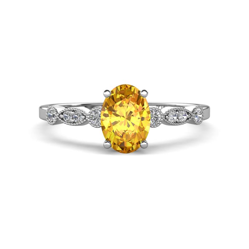 Kiara 0.92 ctw Citrine Oval Shape (7x5 mm) Solitaire Plus accented Natural Diamond Engagement Ring 