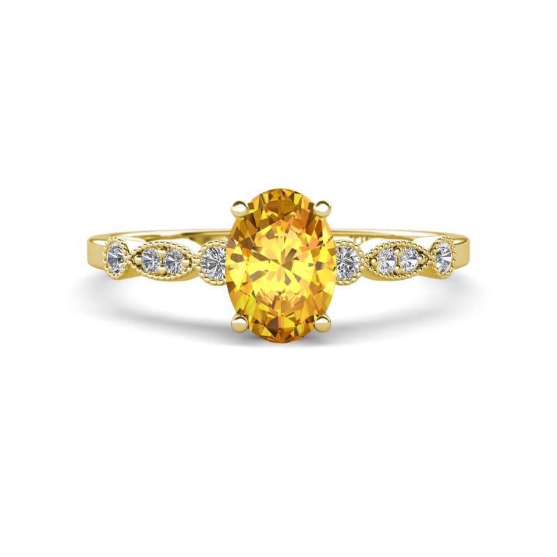 Kiara 0.92 ctw Citrine Oval Shape (7x5 mm) Solitaire Plus accented Natural Diamond Engagement Ring 