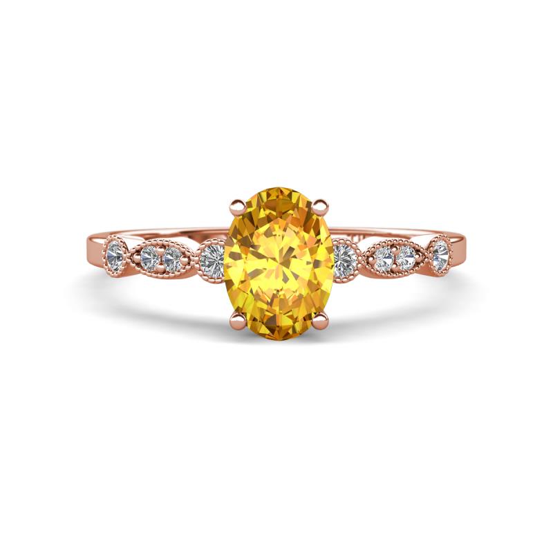 Kiara 0.92 ctw Citrine Oval Shape (7x5 mm) Solitaire Plus accented Natural Diamond Engagement Ring 