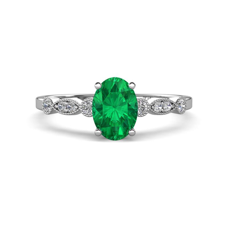 Kiara 1.00 ctw Emerald Oval Shape (7x5 mm) Solitaire Plus accented Natural Diamond Engagement Ring 