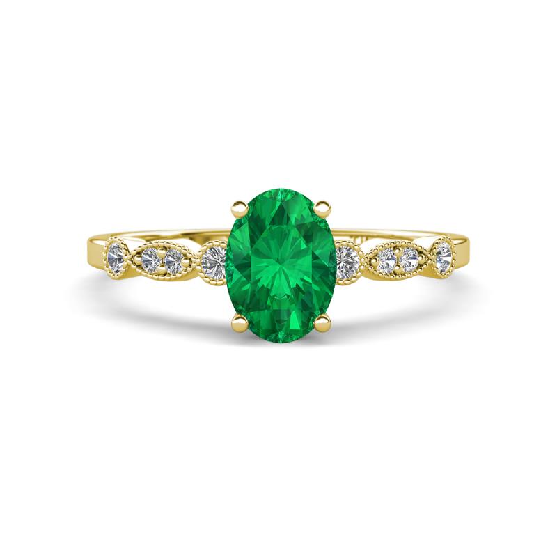 Kiara 1.00 ctw Emerald Oval Shape (7x5 mm) Solitaire Plus accented Natural Diamond Engagement Ring 