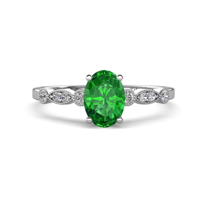 Kiara 1.10 ctw Green Garnet Oval Shape (7x5 mm) Solitaire Plus accented Natural Diamond Engagement Ring 