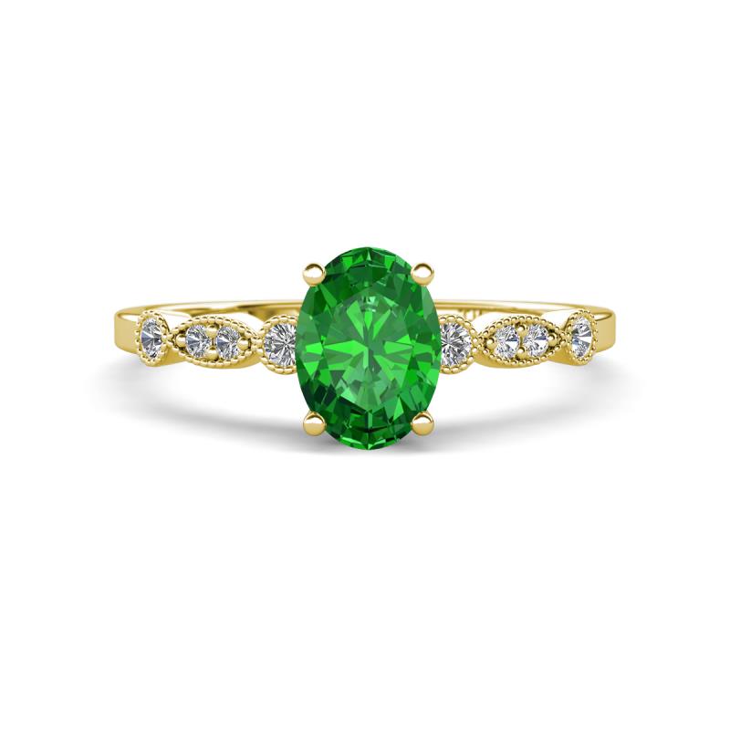 Kiara 1.10 ctw Green Garnet Oval Shape (7x5 mm) Solitaire Plus accented Natural Diamond Engagement Ring 