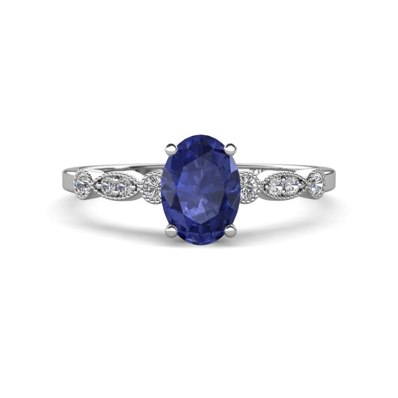 Kiara 0.87 ctw Iolite Oval Shape (7x5 mm) Solitaire Plus accented Natural Diamond Engagement Ring 