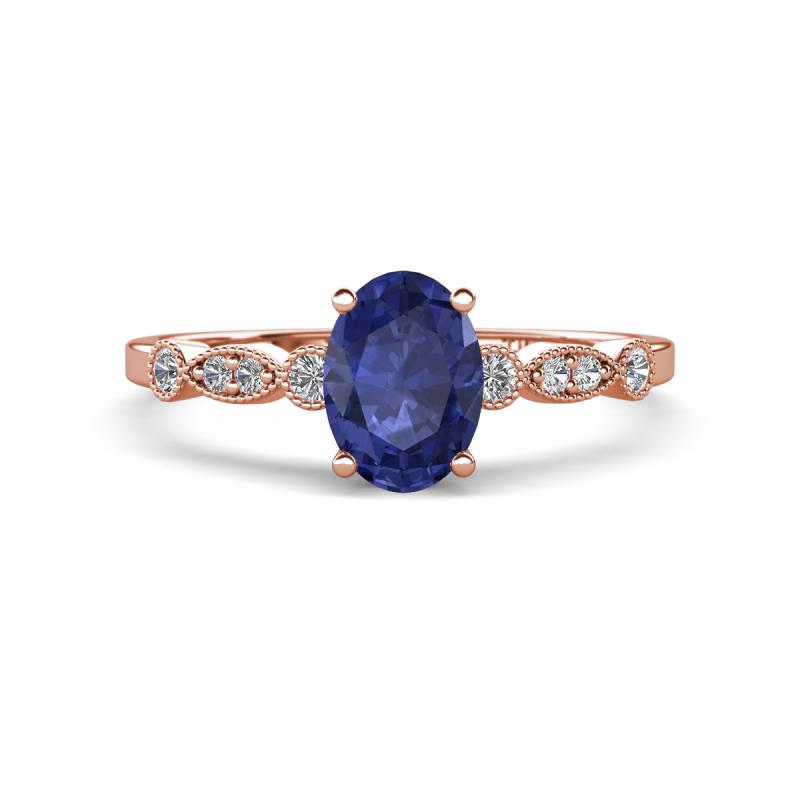 Kiara 0.87 ctw Iolite Oval Shape (7x5 mm) Solitaire Plus accented Natural Diamond Engagement Ring 
