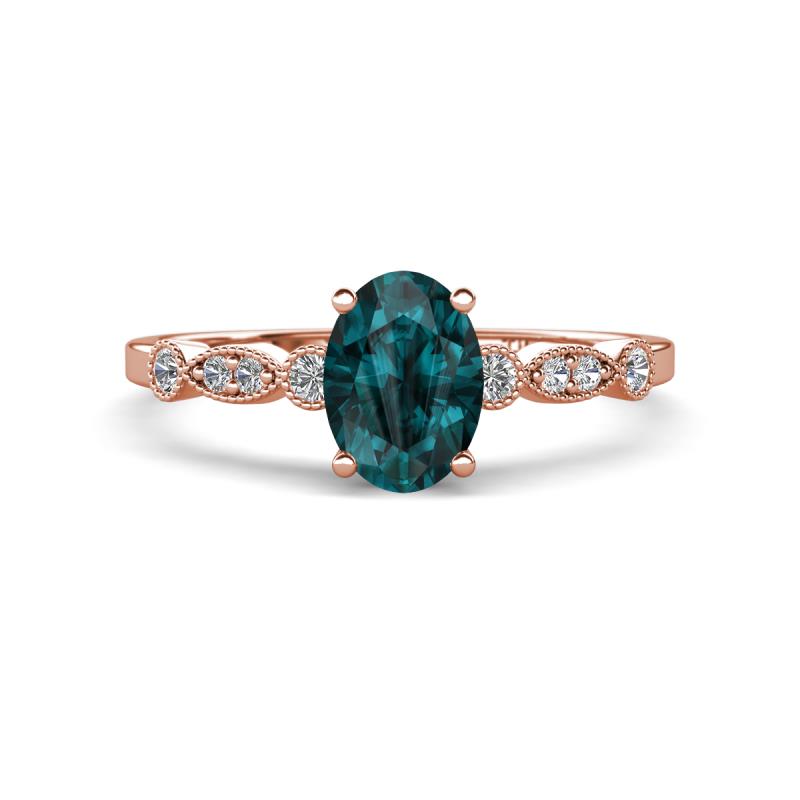 Kiara 1.20 ctw London Blue Topaz Oval Shape (7x5 mm) Solitaire Plus accented Natural Diamond Engagement Ring 