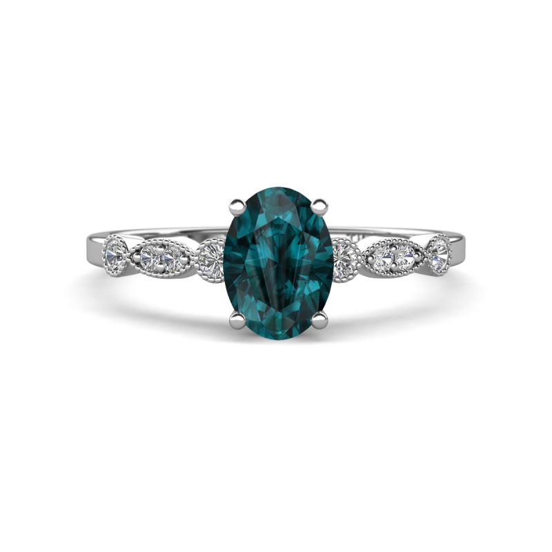 Kiara 1.20 ctw London Blue Topaz Oval Shape (7x5 mm) Solitaire Plus accented Natural Diamond Engagement Ring 