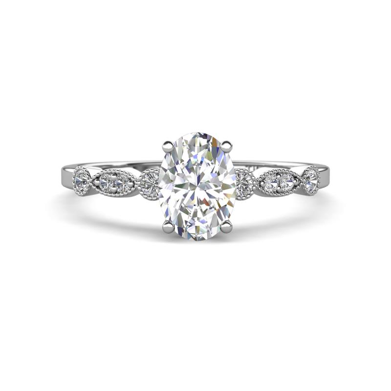 Kiara 1.05 ctw Moissanite Oval Shape (7x5 mm) Solitaire Plus accented Natural Diamond Engagement Ring 