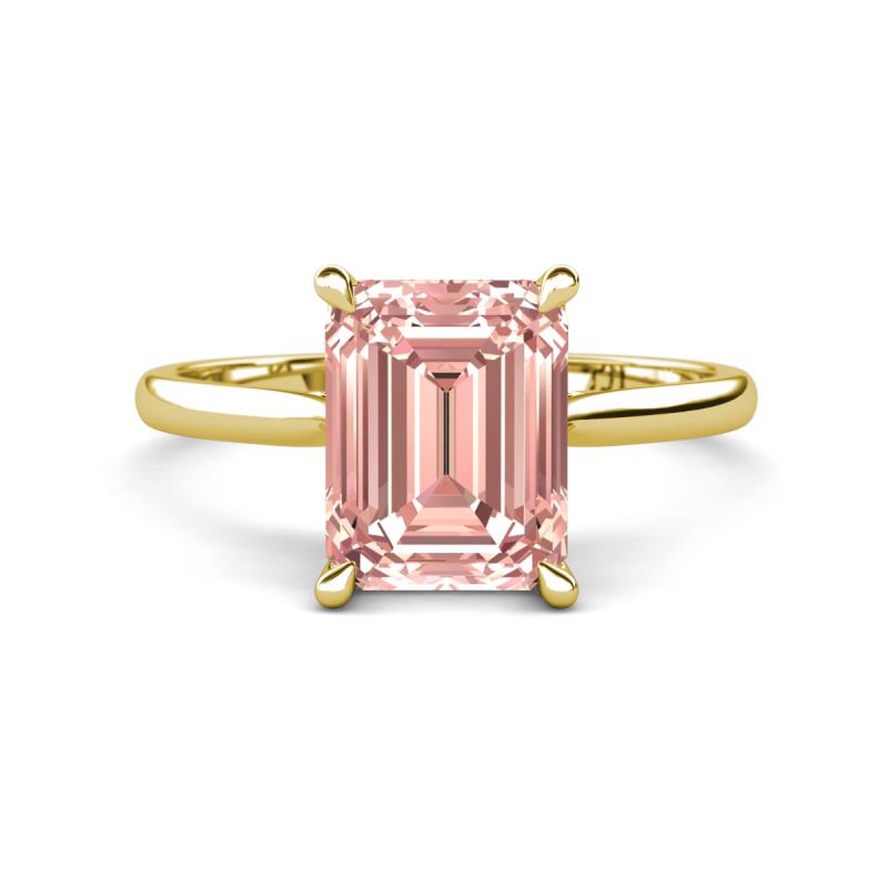 Zaire 2.37 ctw Morganite Emerald Shape (9x7 mm) Hidden Halo accented Side Natural Diamond Engagement Ring 