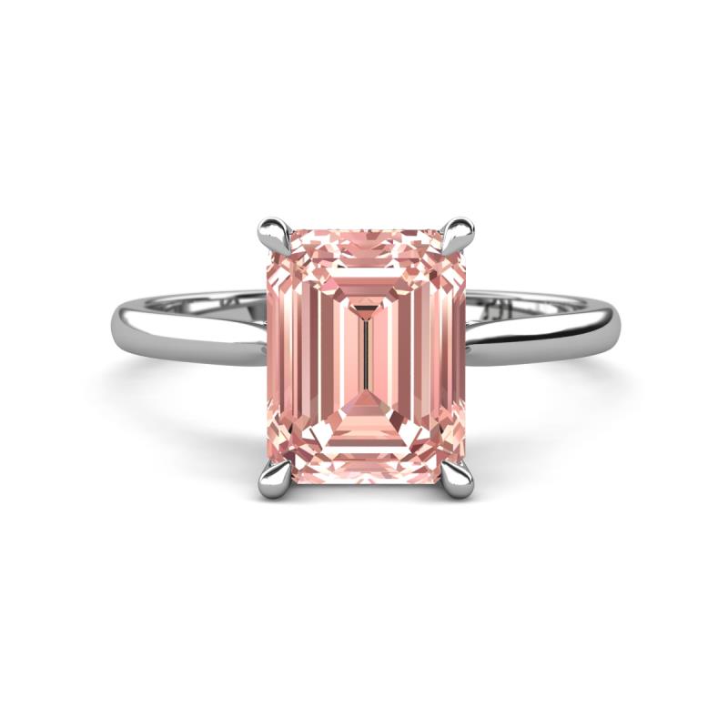 Zaire 2.37 ctw Morganite Emerald Shape (9x7 mm) Hidden Halo accented Side Natural Diamond Engagement Ring 