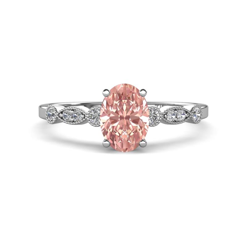 Kiara 0.95 ctw Morganite Oval Shape (7x5 mm) Solitaire Plus accented Natural Diamond Engagement Ring 