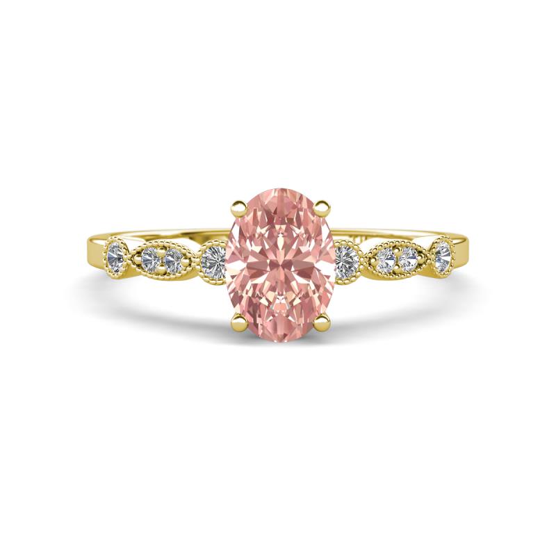 Kiara 0.95 ctw Morganite Oval Shape (7x5 mm) Solitaire Plus accented Natural Diamond Engagement Ring 