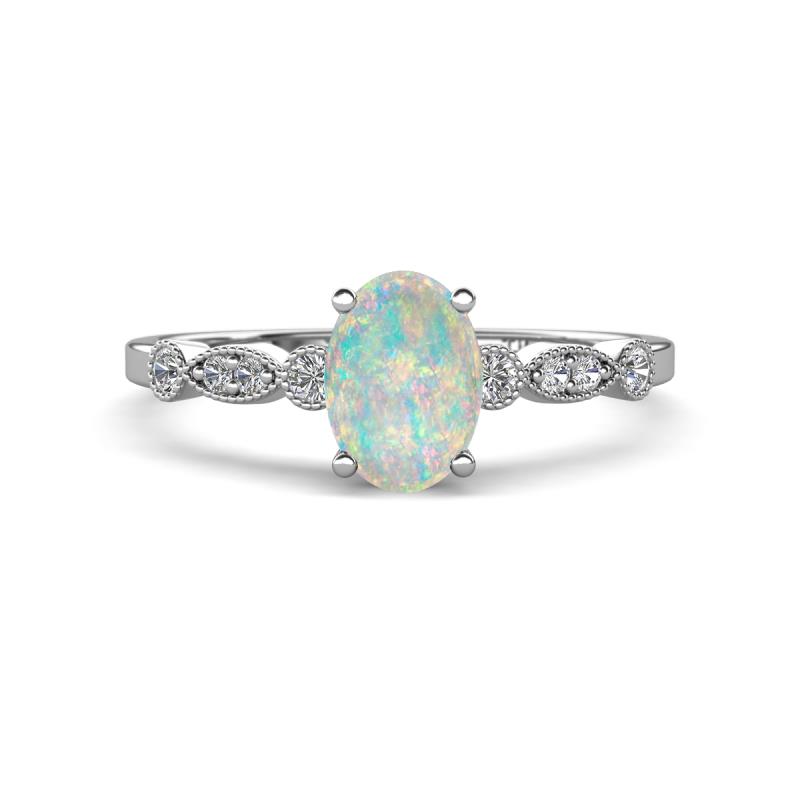 Kiara 0.70 ctw Opal Oval Shape (7x5 mm) Solitaire Plus accented Natural Diamond Engagement Ring 
