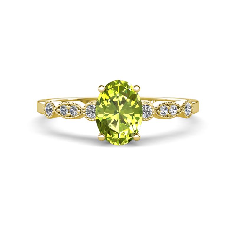 Kiara 1.10 ctw Peridot Oval Shape (7x5 mm) Solitaire Plus accented Natural Diamond Engagement Ring 