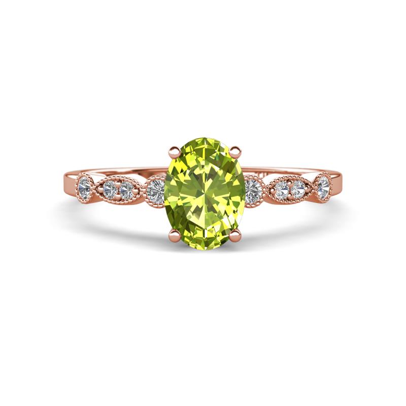 Kiara 1.10 ctw Peridot Oval Shape (7x5 mm) Solitaire Plus accented Natural Diamond Engagement Ring 