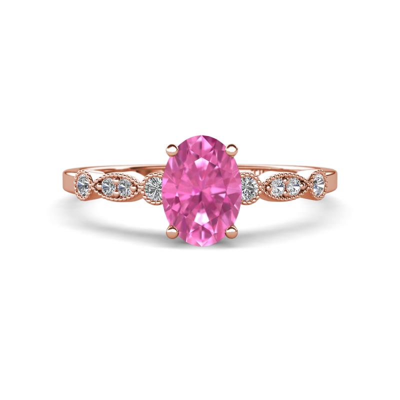 Kiara 1.20 ctw Pink Sapphire Oval Shape (7x5 mm) Solitaire Plus accented Natural Diamond Engagement Ring 