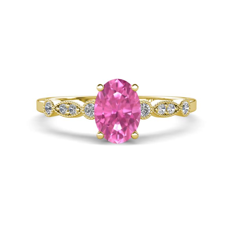 Kiara 1.20 ctw Pink Sapphire Oval Shape (7x5 mm) Solitaire Plus accented Natural Diamond Engagement Ring 