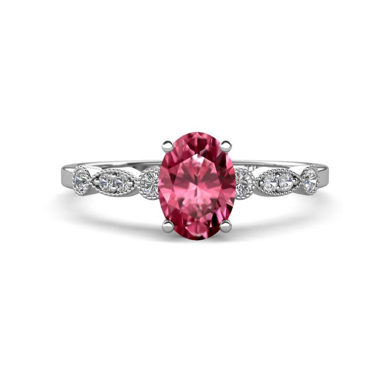 Kiara 1.05 ctw Pink Tourmaline Oval Shape (7x5 mm) Solitaire Plus accented Natural Diamond Engagement Ring 