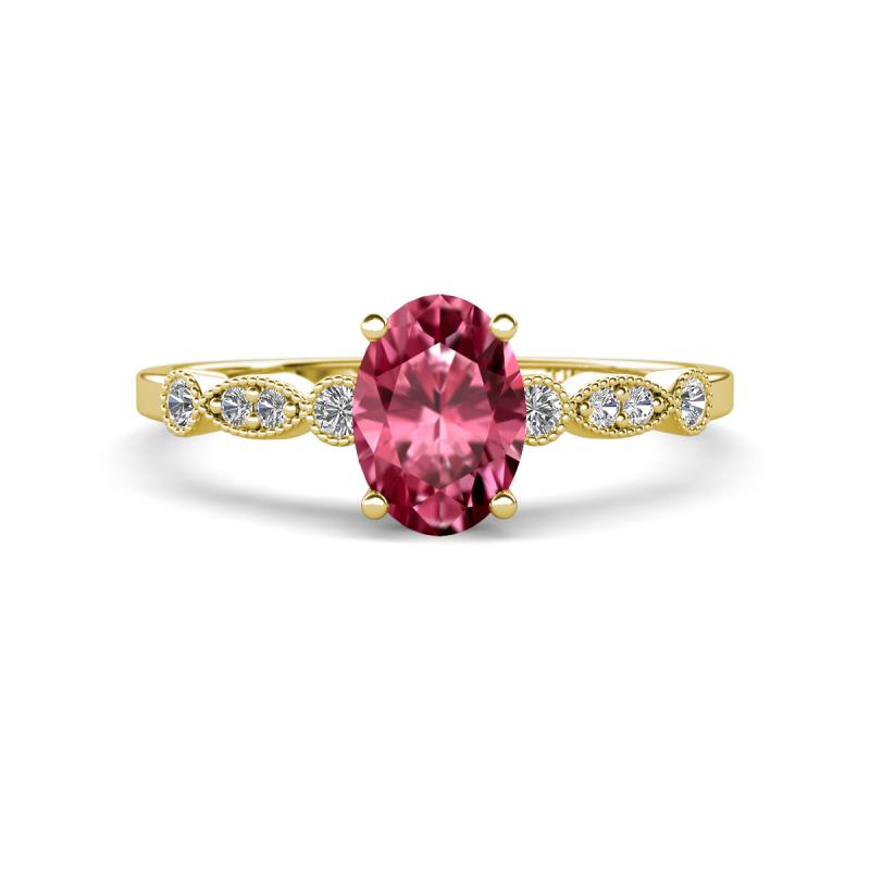Kiara 1.05 ctw Pink Tourmaline Oval Shape (7x5 mm) Solitaire Plus accented Natural Diamond Engagement Ring 