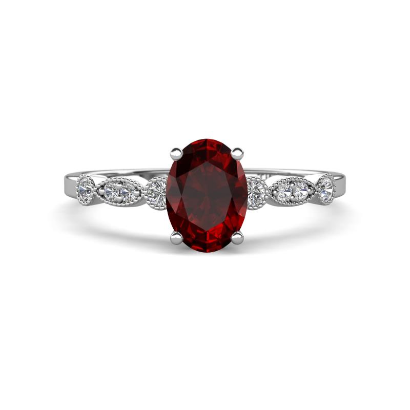 Kiara 1.15 ctw Red Garnet Oval Shape (7x5 mm) Solitaire Plus accented Natural Diamond Engagement Ring 