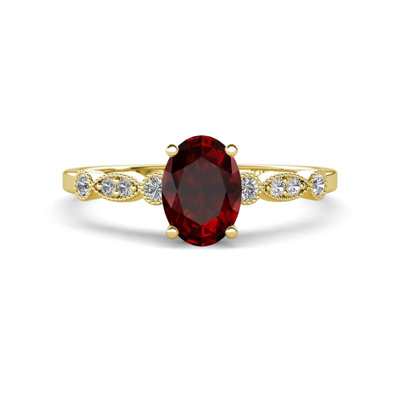 Kiara 1.15 ctw Red Garnet Oval Shape (7x5 mm) Solitaire Plus accented Natural Diamond Engagement Ring 