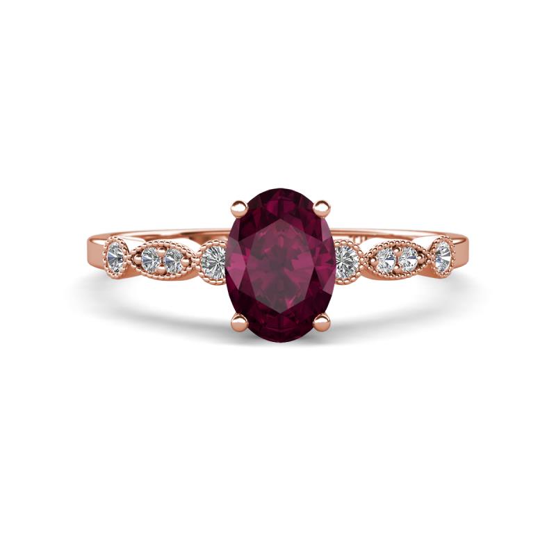 Kiara 1.20 ctw Rhodolite Garnet Oval Shape (7x5 mm) Solitaire Plus accented Natural Diamond Engagement Ring 