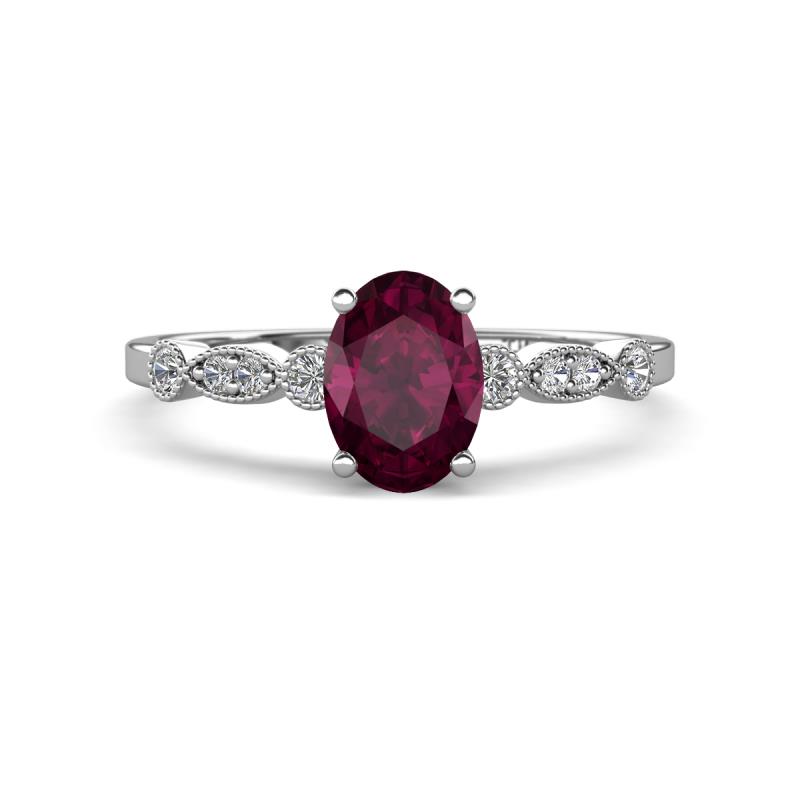 Kiara 1.20 ctw Rhodolite Garnet Oval Shape (7x5 mm) Solitaire Plus accented Natural Diamond Engagement Ring 