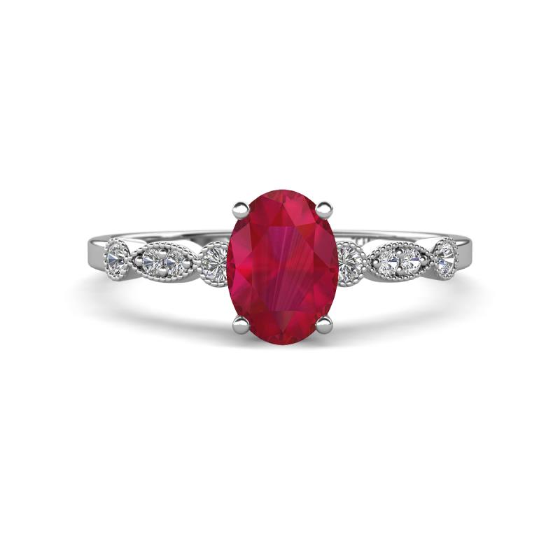 Kiara 1.10 ctw Ruby Oval Shape (7x5 mm) Solitaire Plus accented Natural Diamond Engagement Ring 