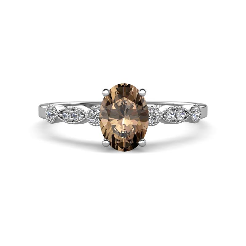 Kiara 0.95 ctw Smoky Quartz Oval Shape (7x5 mm) Solitaire Plus accented Natural Diamond Engagement Ring 