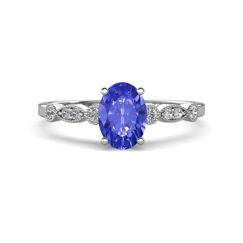 Kiara 1.05 ctw Tanzanite Oval Shape (7x5 mm) Solitaire Plus accented Natural Diamond Engagement Ring 