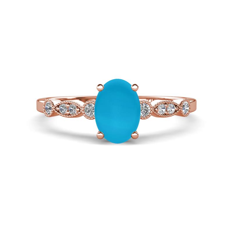 Kiara 0.90 ctw Turquoise Oval Shape (7x5 mm) Solitaire Plus accented Natural Diamond Engagement Ring 
