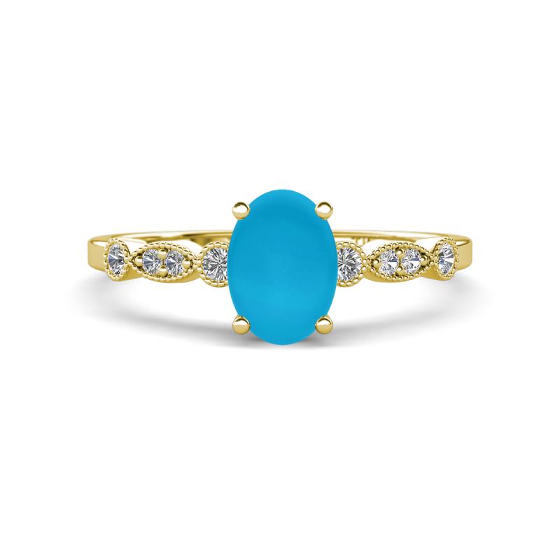 Kiara 0.90 ctw Turquoise Oval Shape (7x5 mm) Solitaire Plus accented Natural Diamond Engagement Ring 
