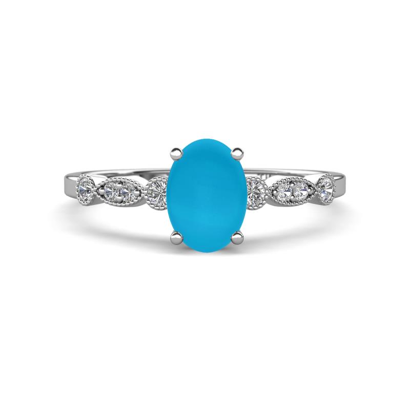 Kiara 0.90 ctw Turquoise Oval Shape (7x5 mm) Solitaire Plus accented Natural Diamond Engagement Ring 