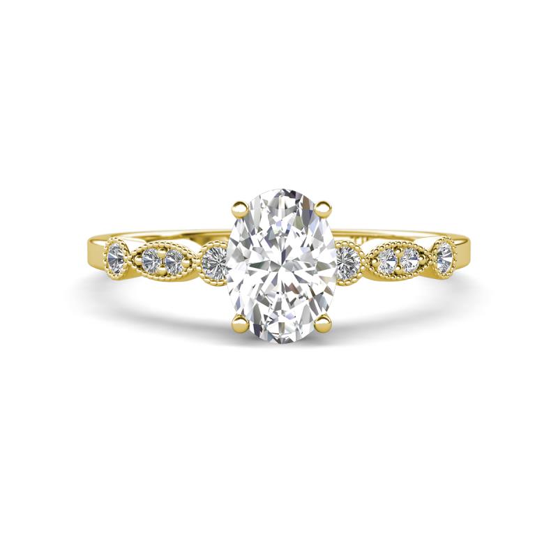 Kiara 1.20 ctw White Sapphire Oval Shape (7x5 mm) Solitaire Plus accented Natural Diamond Engagement Ring 