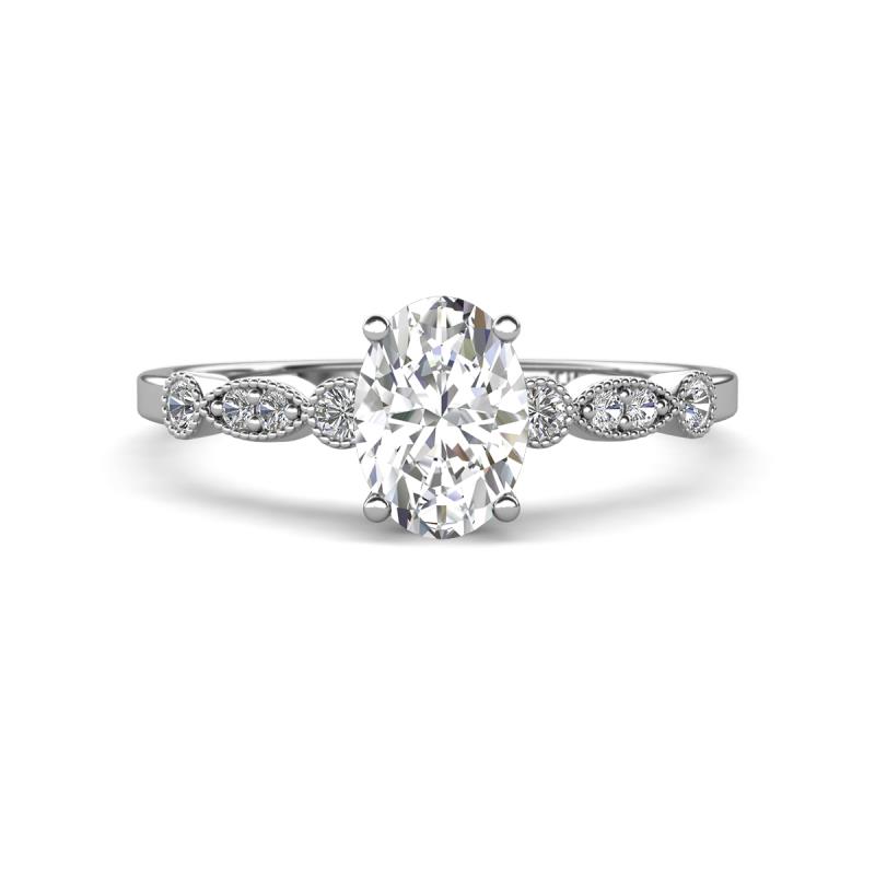 Kiara 1.20 ctw White Sapphire Oval Shape (7x5 mm) Solitaire Plus accented Natural Diamond Engagement Ring 