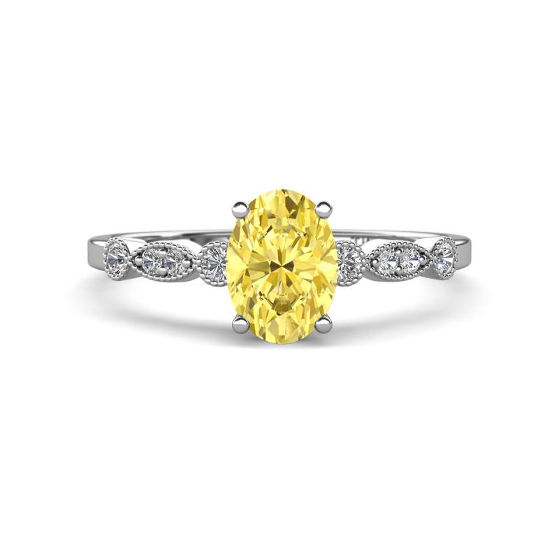 Kiara 1.20 ctw Yellow Sapphire Oval Shape (7x5 mm) Solitaire Plus accented Natural Diamond Engagement Ring 