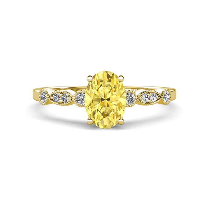 Kiara 1.20 ctw Yellow Sapphire Oval Shape (7x5 mm) Solitaire Plus accented Natural Diamond Engagement Ring 