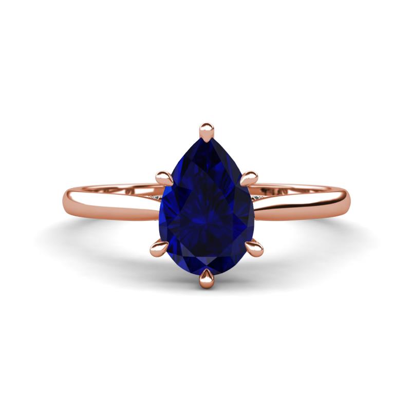 Zaire 1.73 ctw Created Blue Sapphire Pear Shape (9x6 mm) Hidden Halo accented Side Natural Diamond Engagement Ring 