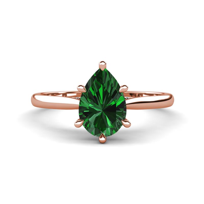 Zaire 1.20 ctw Created Emerald Pear Shape (9x6 mm) Hidden Halo accented Side Natural Diamond Engagement Ring 