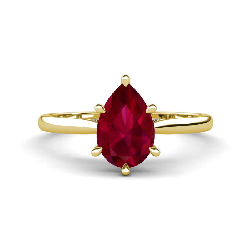 Zaire 1.73 ctw Created Ruby Pear Shape (9x6 mm) Hidden Halo accented Side Natural Diamond Engagement Ring 