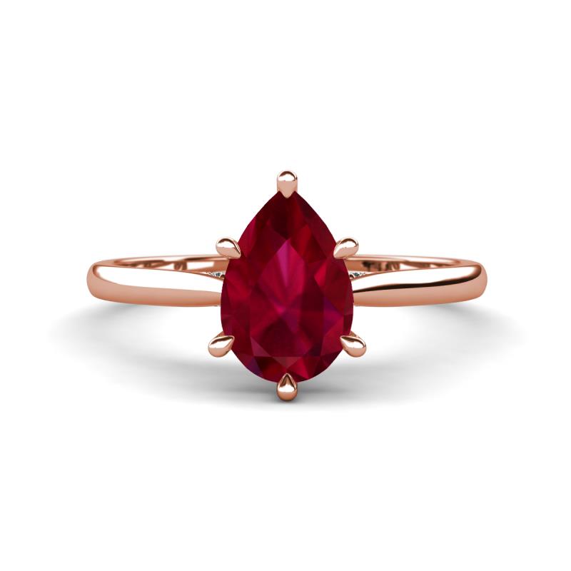 Zaire 1.73 ctw Created Ruby Pear Shape (9x6 mm) Hidden Halo accented Side Natural Diamond Engagement Ring 